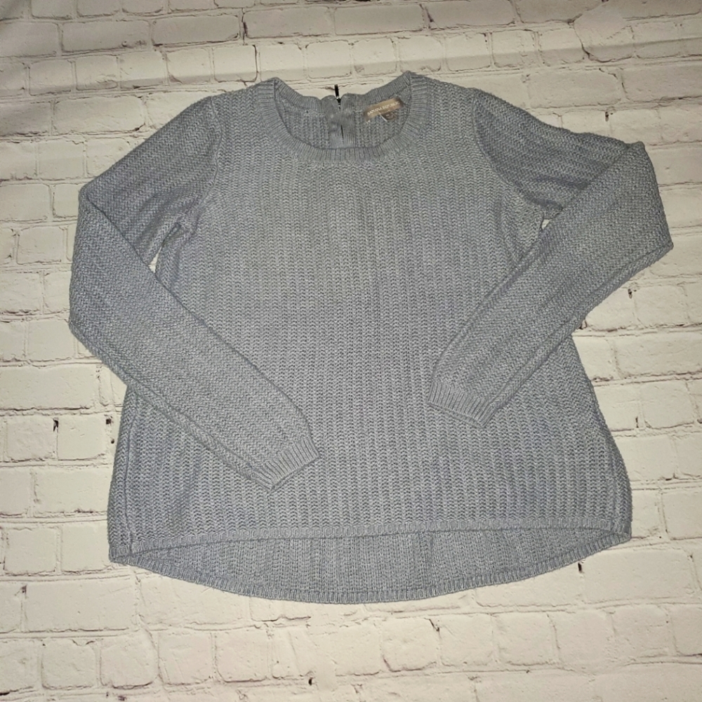Bananna Republic Swing BF Grey Sky Blue Pullover Sweater Exposed Zipper Medium